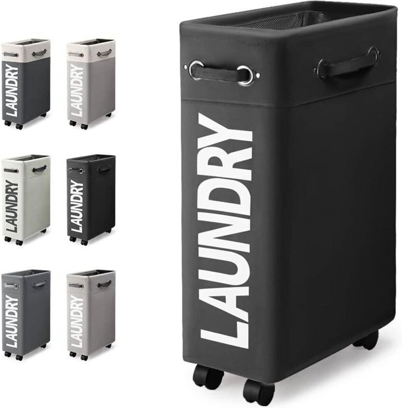 Schmaler, faltbarer Wäschekorb mit 4 Rollen, 45 Liter Fassungsvermögen, rechteckig, für die Aufbewahrung von Haushaltskl...