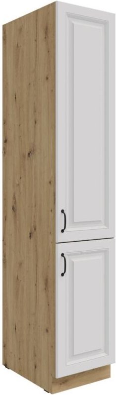 Küchen Vorratshochschrank 40 cm Stilo Weiss + Eiche Artisan Küchenzeile Küchenblock Einbauküche Landhaus Küche