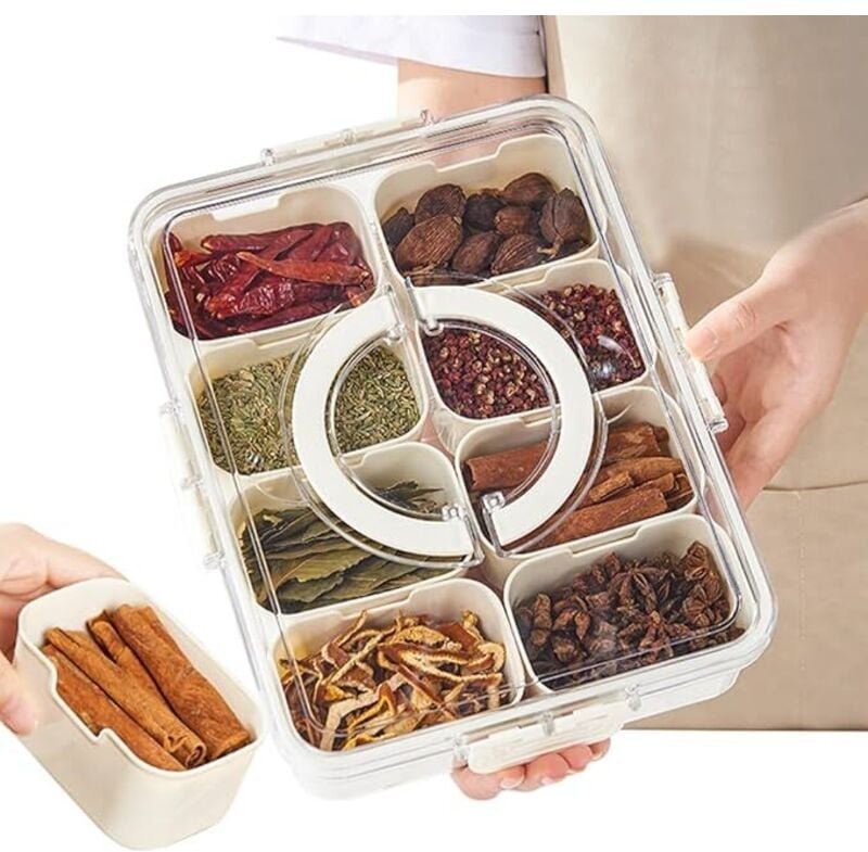 Snackschale mit Deckel, Aufbewahrungsbox, Snackteller mit 8 Fächern, Snack Schalen Platte, Snackbox Organizer für Gewürz...