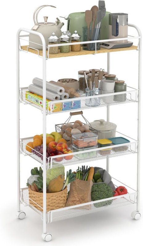 Sekey Küchenwagen Beistellwagen auf Rollen, Rollwagen mit 4 Ebenen, werkzeugfrei montierbar, 26 x 43,8 x 83 cm