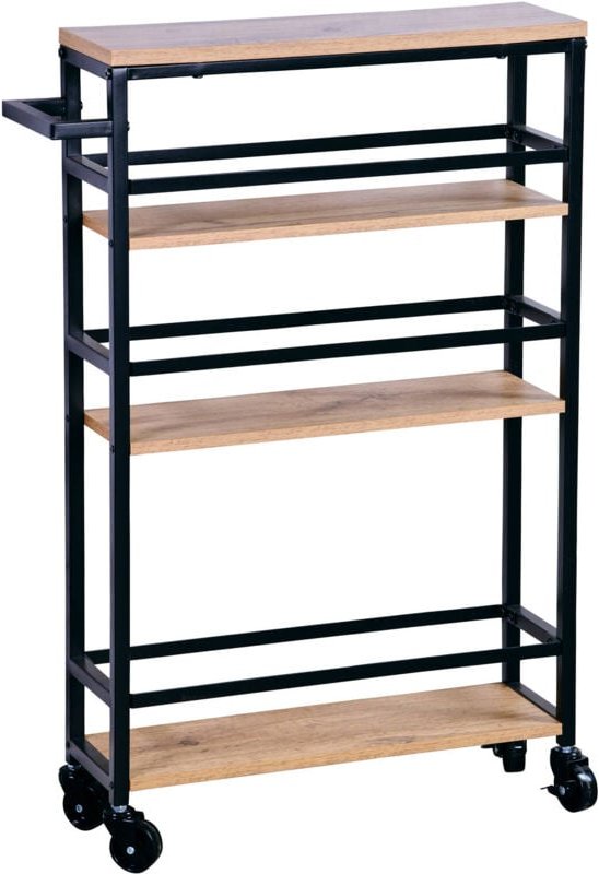 Kesper - Schmaler Küchenwagen mit Griff und Holzregalen, 81 x 50 x 15 cm