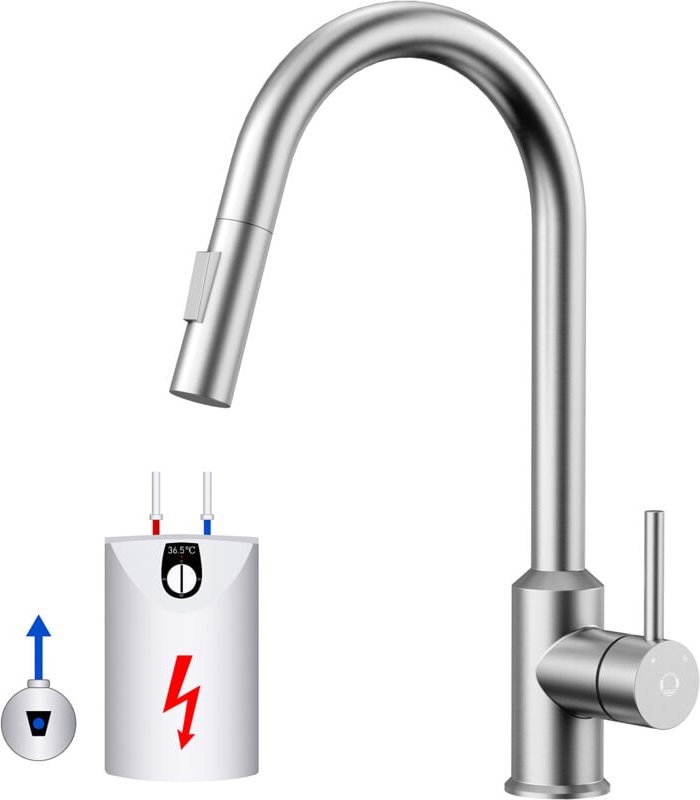 Niederdruck Küchenarmatur-Ausziehhahn Mit 2 Wasserauslassmodi, 360° drehbarer Küchenspülenmischer aus Gebürsteter Edelst...