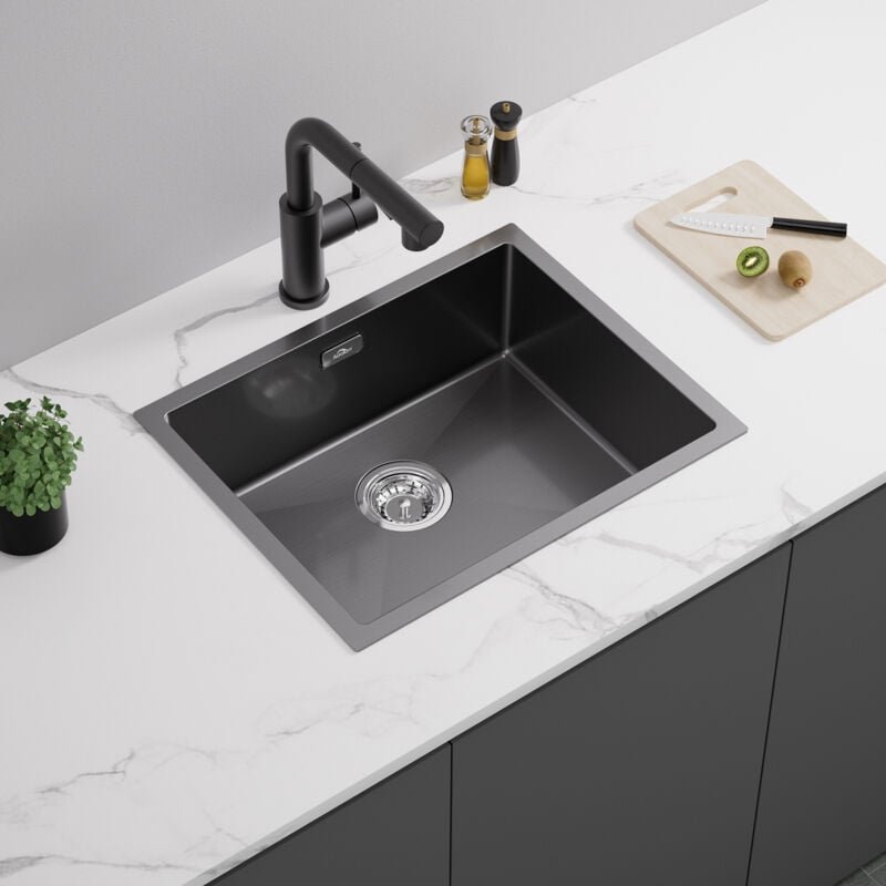 Edelstahl Küchenspüle 55 x 44 cm Spülbecken Küche, für Edelstahlspüle ab 60er-Schrank, Flächenbündig, Unterbau oder Einb...