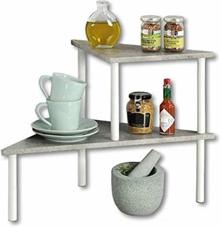 Kesper - Küchenregal mit 2 Ebenen, Beton-Optik, weiß/Etagenregal/Eckregal/Regal