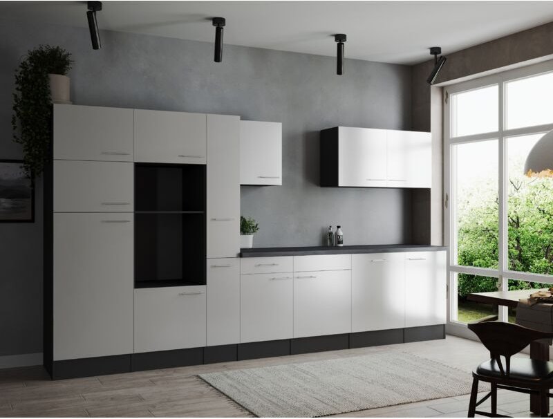 Küche Küchenzeile Leerblock Grau Matt Weiß Oliver 370 cm Respekta