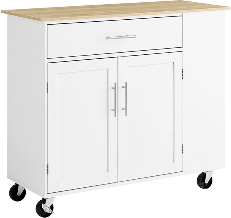 SoBuy Mobiles Kücheninsel – Servierwagen mit Rollen mit Arbeitsfläche und Schublade für Esszimmer oder Außenküche, Weiß,...