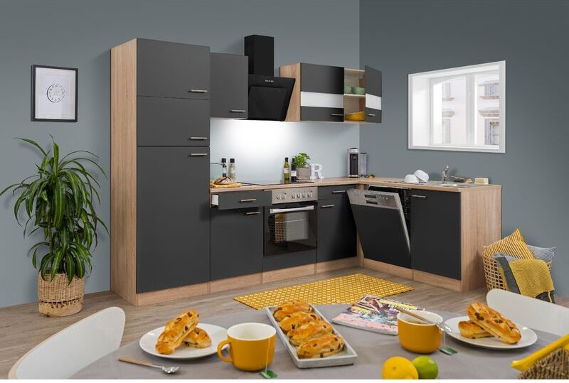 Thumbnail - Küche Küchenzeile Leerblock Winkelküche Eiche Grau Merle 280x172 cm Respekta