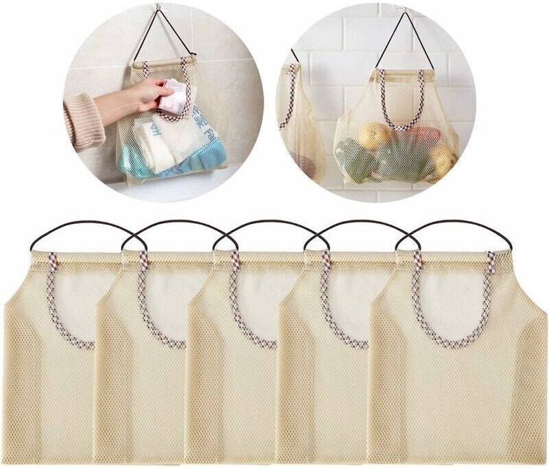 ZVD 5 Stück atmungsaktive Hängenetzbeutel, Aufbewahrungsbeutel für die Küche, für Kartoffeln, Zwiebeln, Knoblauch, Gemüs...