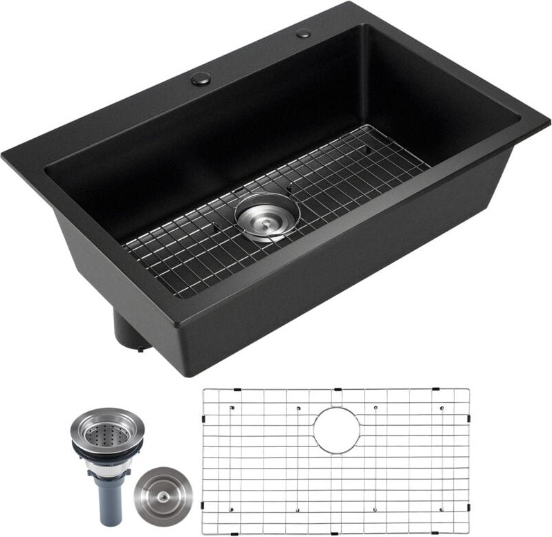 Mophorn 84 cm Küchenspüle, Arbeitsstation, Granitspüle zur Aufputzmontage, Einbauspüle mit Einzelbecken und Zubehör, ide...