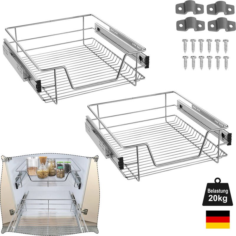 UISEBRT 2X Küchenschublade Teleskopschublade 60cm Schlafzimmerschublade Organizer Küchenschrank Küchen Regal Korbauszug ...