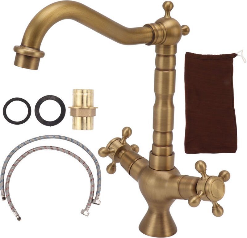 Waschbeckenarmatur, Retro-Waschtischarmatur aus Messing mit zwei Griffen für Badezimmer und Küche