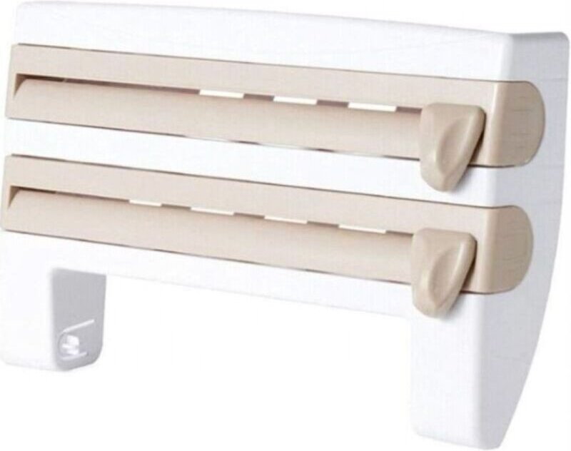 Vierfacher, wandmontierter Küchenpapierhandtuchhalter (Kunststoffverpackung), multifunktionaler Frischhaltefolienspender