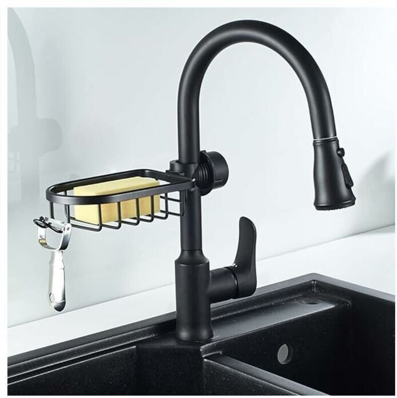 Shining House - Küchenarmatur-Schwammhalter, Waschbecken-Organizer über dem Wasserhahn, hängendes Wasserhahn-Abflussrega...