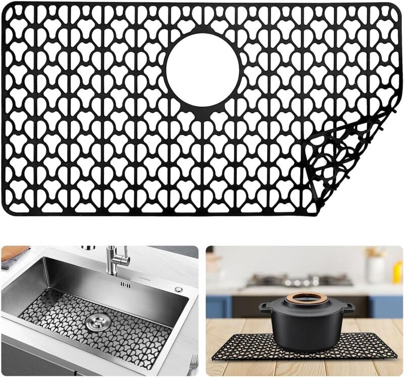 Silikon-Spülbeckenmatte, faltbar, hitzebeständig und rutschfest (Schwarz)