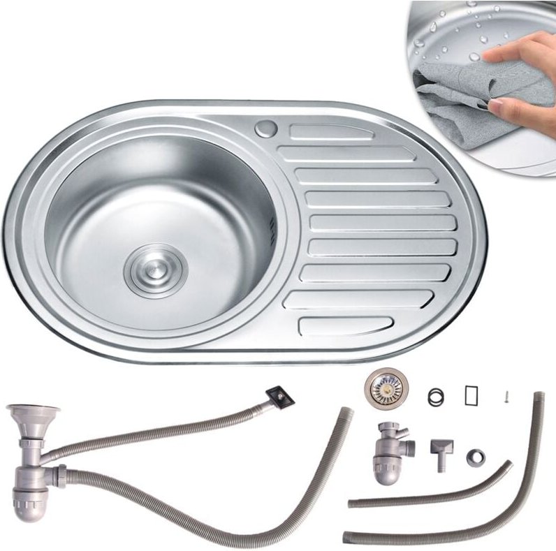 Mucola - 77x50CM Einbauspüle rund aus Edelstahl Ablage - links Küchenspüle Spülbecken