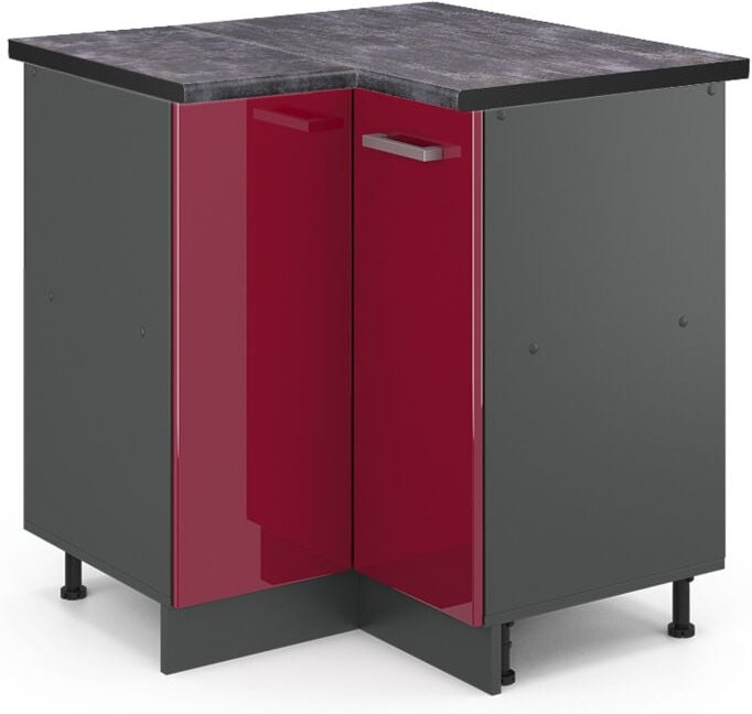 Vicco - Eckunterschrank R-Line, Bordeaux Hochglanz, 75.6 cm, ap Anthrazit
