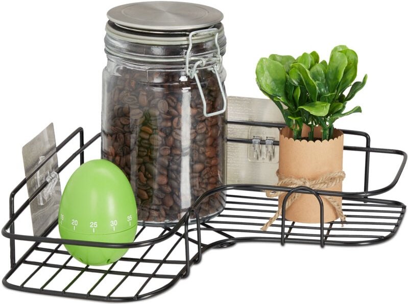 Relaxdays - 2 x Eckregal Küche, zum Kleben, Aufbewahrung, Gewürze & Kräuter, Wandregal h x b x t 5,5 x 26 x 26 cm, Eisen...