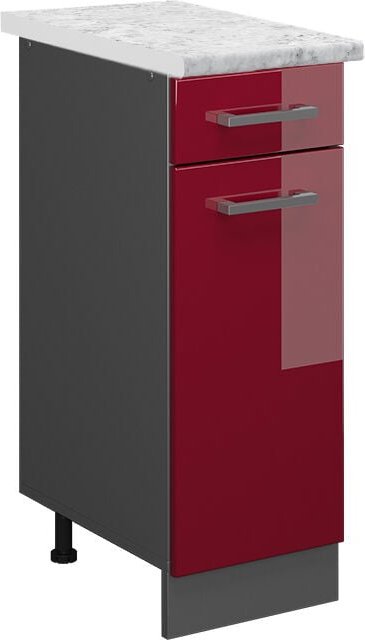 Schubladenschrank R-Line, Bordeaux Hochglanz, 30 cm ap Marmor Vicco