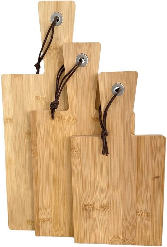 Spetebo - Bambus Schneidebrett 3er Set - 40 / 33 / 29 cm - Holz Servierbrett in 3 Größen mit Griff - Küchenbrett Servier...