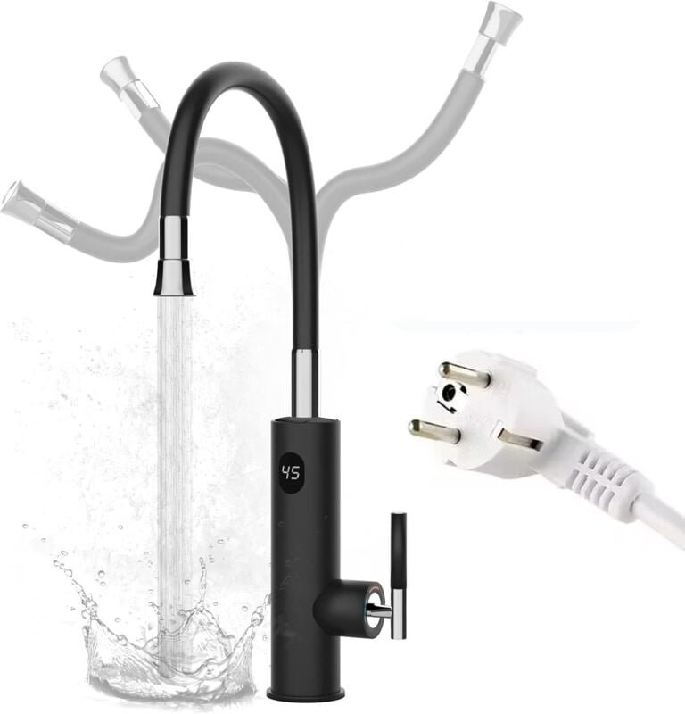 3200 W elektrischer Durchlauferhitzer-Wasserhahn, 360° drehbarer Küchenspülen-Wasserhahn aus Edelstahl mit LED-Temperatu...