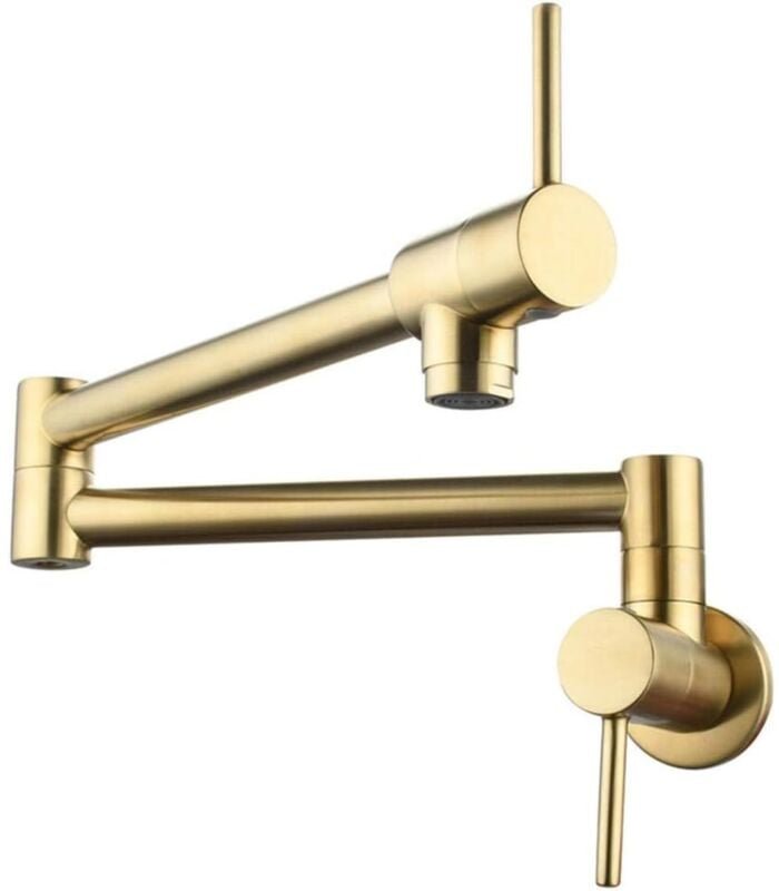 Ausziehbarer Küchenmischbatterie zur Wandmontage, Ausziehbare Küchenarmaturen aus Messing mit Doppelgriff, Teleskop-Kalt...