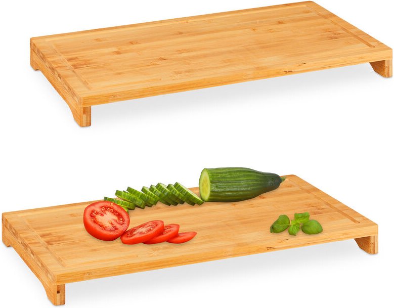 Relaxdays - Schneidebrett Bambus, 2er Set, rutschfest, Saftrille, xxl Küchenbrett, HxBxT: 5 x 52 x 29 cm, Hackbrett, nat...