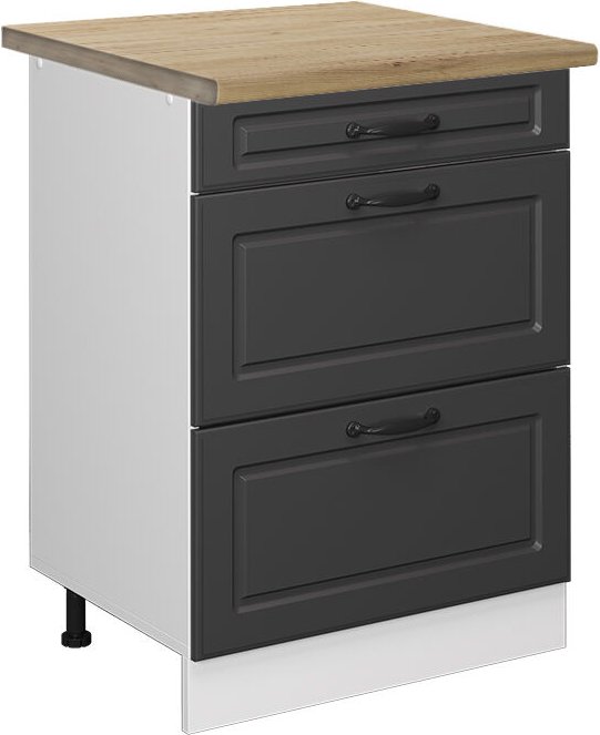 Schubladenunterschrank R-Line, Anthrazit Landhaus, 60 cm mit Schubladen, ap Eiche Vicco