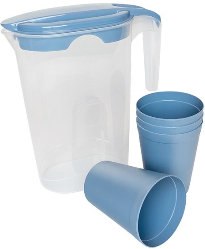 MICHELINO Elegantes 5-teiliges Karaffen-Set: Karaffe mit 4 Bechern aus Kunststoff Grün