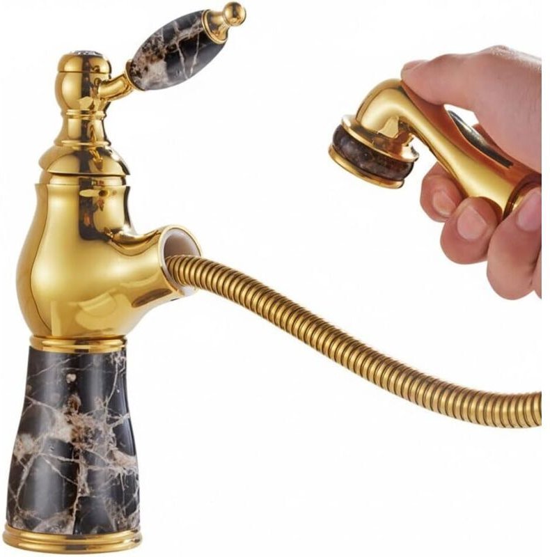 Einloch-Waschtischarmatur zur Deckmontage mit ausziehbarem Brausekopf und Einhebelmischer für Warm- und Kaltwasser (Brau...