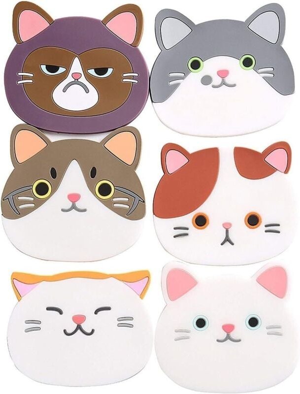 Set di 6 graziosi sottobicchieri in silicone a forma di gatto per idee regalo per la casa, tazze da vino e tè