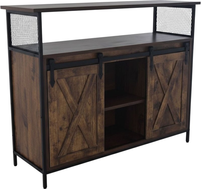 Relaxdays Sideboard mit Schiebetüren, HBT: 80 x 100 x 33 cm, 6 Fächer, Beistellschrank Küche & Wohnzimmer, braun/schwarz