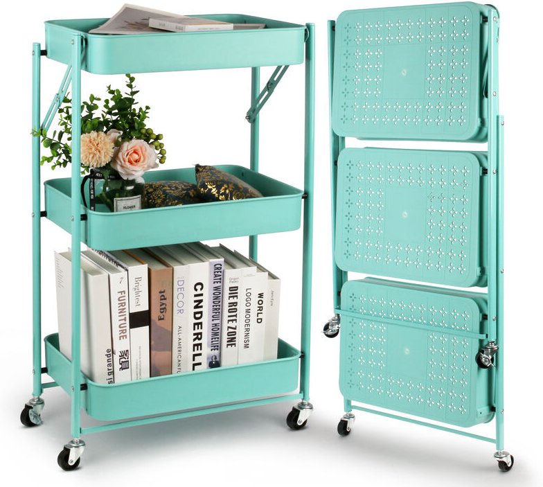 Klappbarer Rollwagen, Nischenregal Nischenwagen 3 Ebenen, Faltbares Küchenwagen mit Rollen, Servierwagen für Küche, Baby...