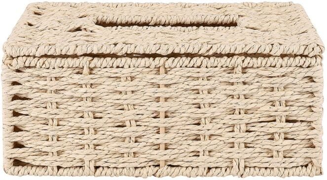 Taschentuchbox aus Rattan, Serviettenhalter im Vintage-Stil, Schreibtischdekoration (Beige)