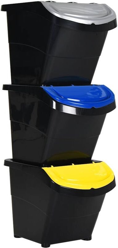 Abfallbehälter mit Deckeln 3 Stk. Stapelbar Schwarz pp 78 l Vidaxl
