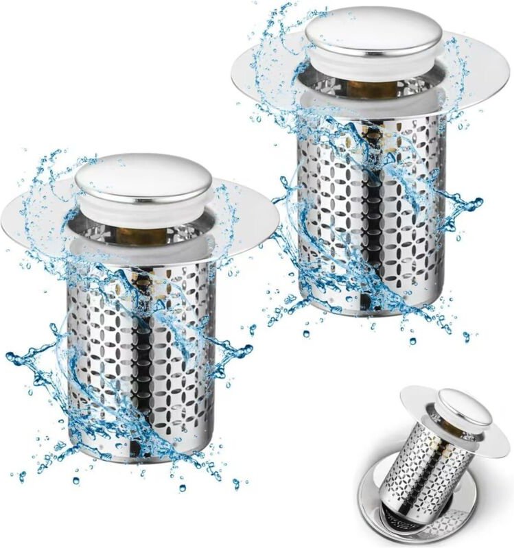 2 Stück Edelstahl Pop Up Abflusssieb,Abflussstopfen Waschbecken,Waschbeckenstöpsel Abfluss Sieb Universal Pop Up Sink Pl...