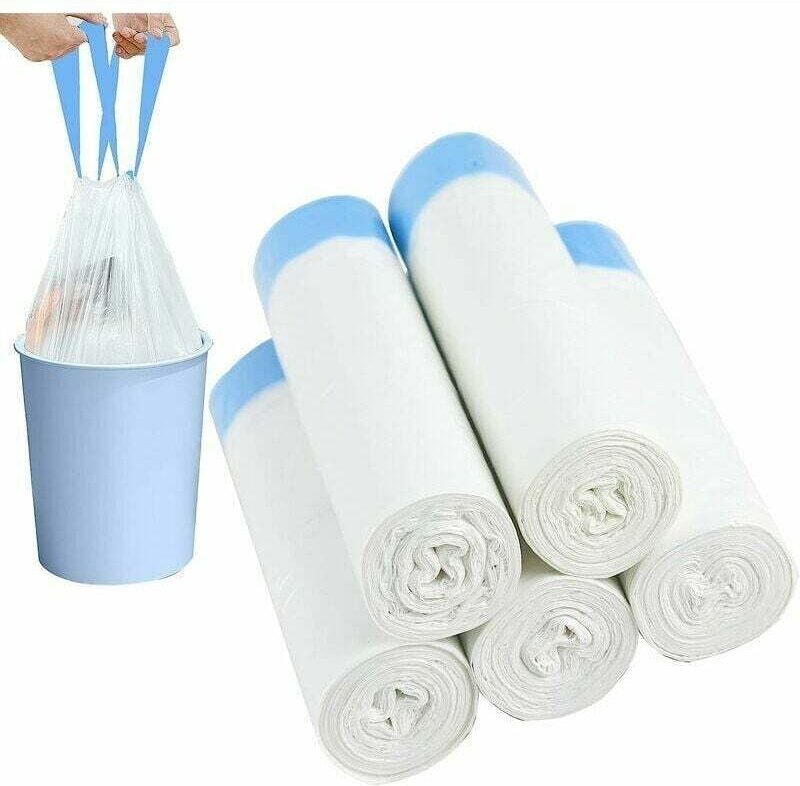 Jalleria - Müllsäcke, 10 l–15 l, Müllsäcke mit Tragegriff, weiße Müllsäcke mit Kordelzug, Müllsäcke mit Kordelzug, 75 St...