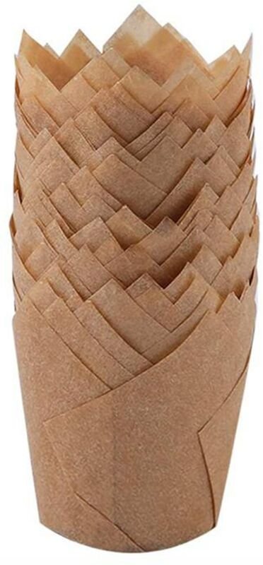 OEBUAFI Mini-Tulpen-Backformen, 150 Stück, Stabile Cupcakes für Kindergeburtstage und Hochzeiten (Hellbraun)