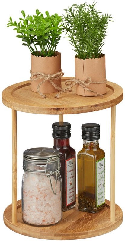 Relaxdays - Gewürzregal Bambus, für Arbeitsplatte & Küchenschrank, runder Regaleinsatz, 2 Etagen, HxD: 22,5 x 20 cm, nat...