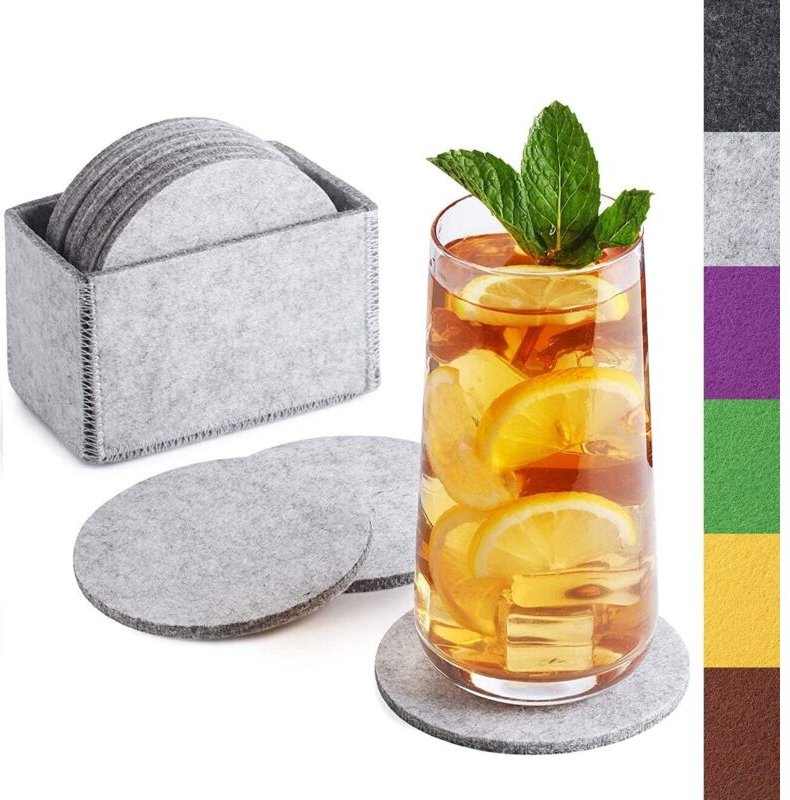 Runde Filzuntersetzer für Gläser – 10er-Set in einer Box – Hellgraue Designer-Untersetzer für Getränke, Tassen, Bar und ...