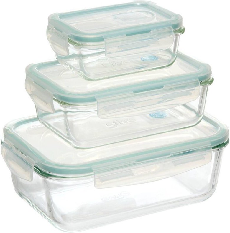 Thumbnail - 5five Simply Smart - 3 große rechteckige aufbewahrungsdosen clipeat glas - 5five