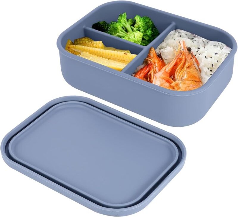 Lunchbox mit Fächern, aus Silikon, 800 ml, BPA-frei, auslaufsicher, unzerbrechlich, spülmaschinen- und mikrowellengeeign...