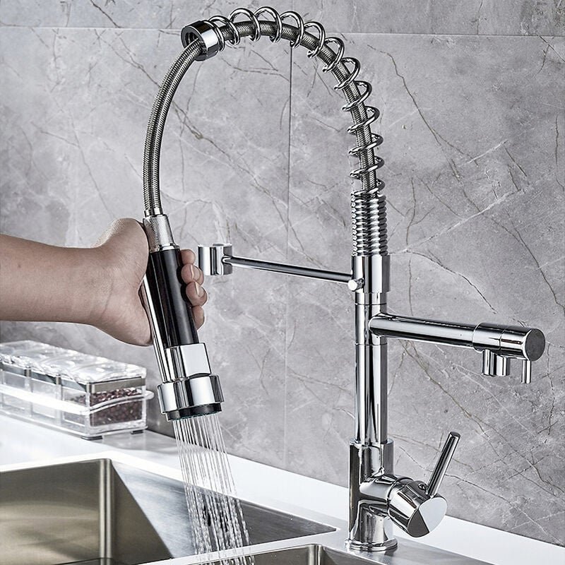 Petites Ecrevisses - Wasserhahn Küche Spültischarmaturen mit Zwei Auslauf Hochdruck Küchenarmatur 360° Schwenk Spiralfed...