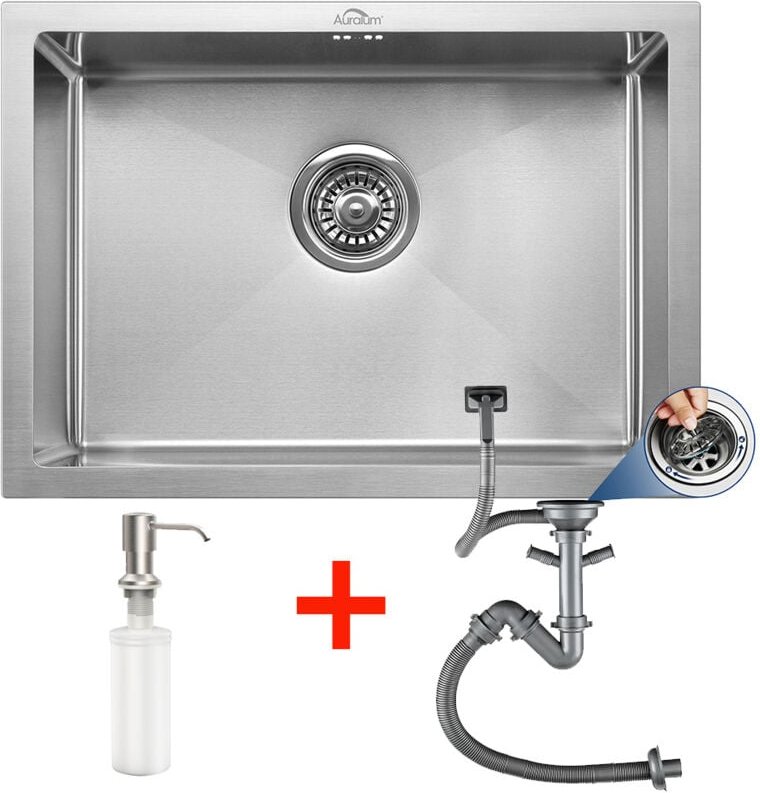 50 x 43cm Küchenspüle mit Seifenspender Einbau Spülbecken Küchenspüle Einbauspüle Edelstahlspüle mit Siphon, Über- und A...