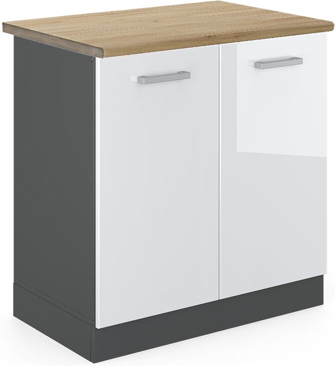 Vicco - Spülenunterschrank R-Line, Weiß Hochglanz, 80 cm , ap Eiche