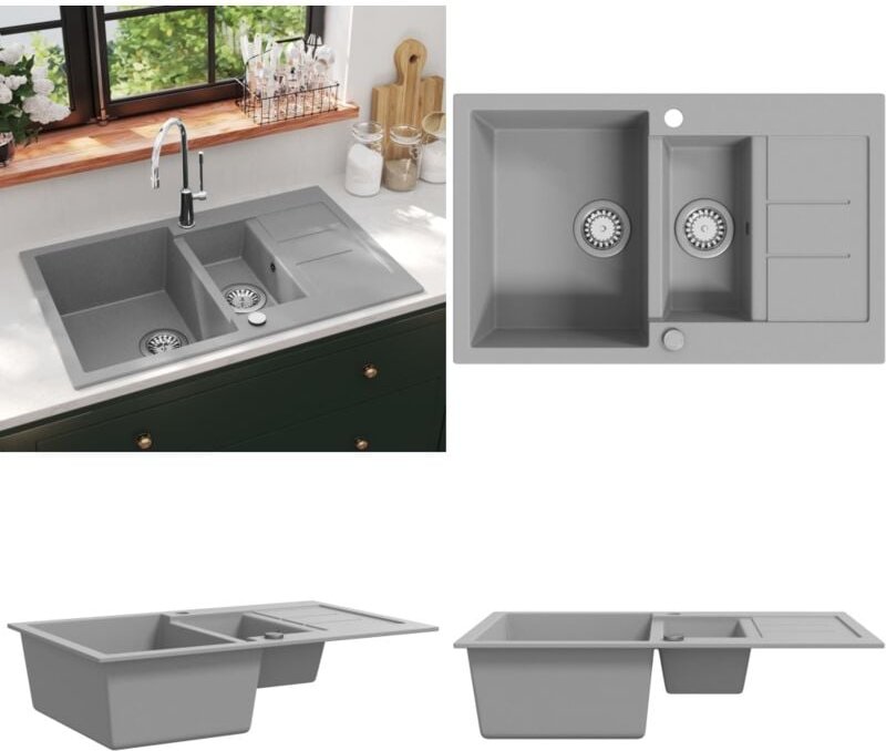 Granitspüle Doppelbecken Grau - Spülbecken - Küchenspüle - Home & Living - Grau