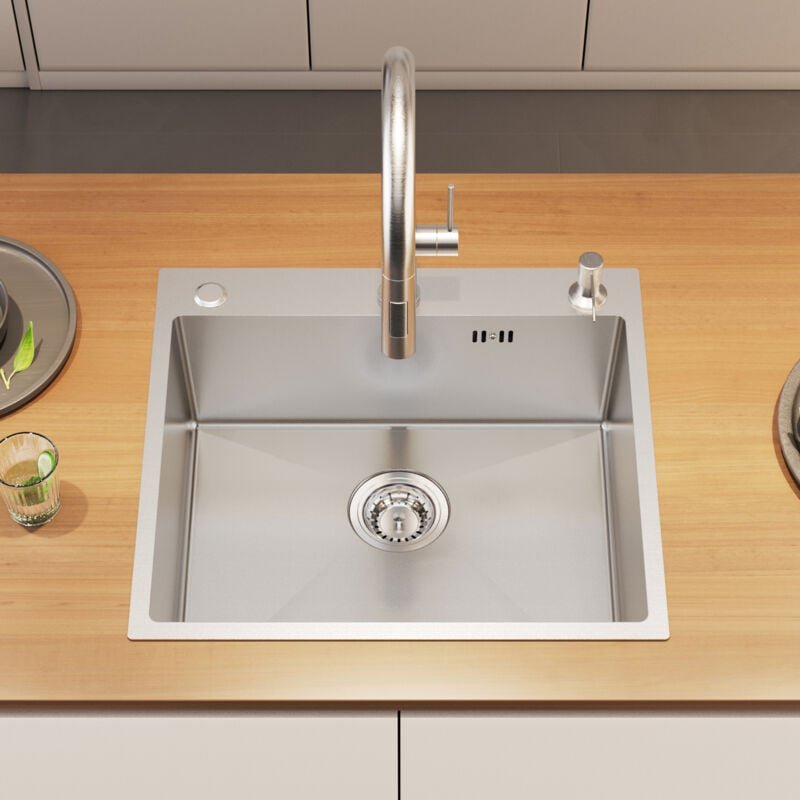 Küchenspüle 54 x 49 cm Edelstahl Waschbecken Einbauspüle Spülbecken mit 3 Montagelöcher + Ablaufgarnitur + Seifenspender...