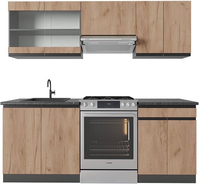 Vicco - Küchenzeile R-Line, Goldkraft Eiche/Anthrazit, 200 cm , ap Anthrazit