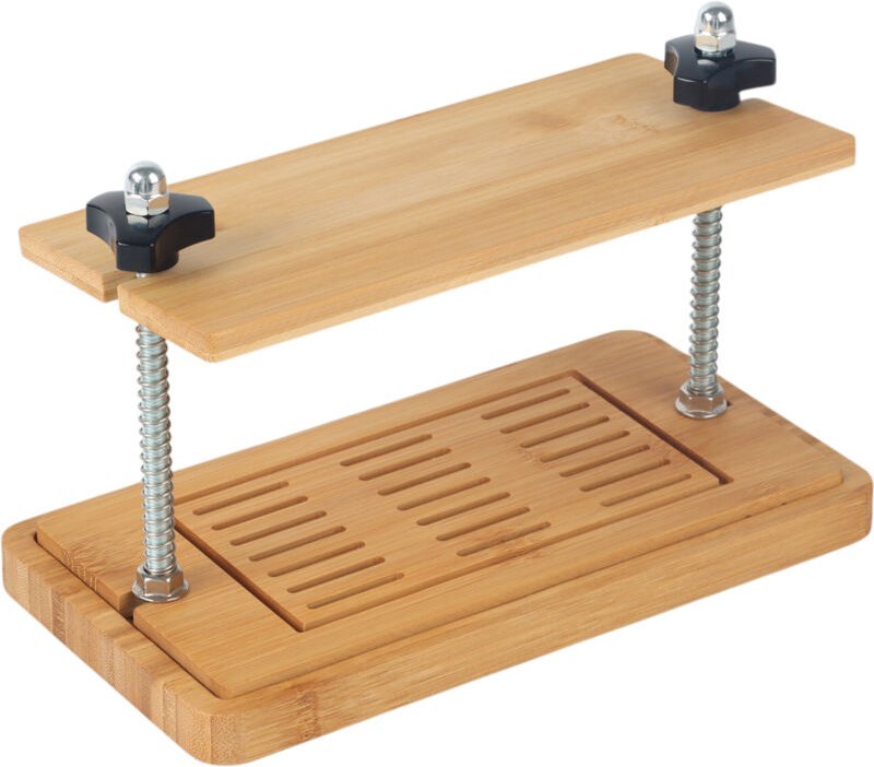 Relaxdays Tofupresse, Bambus, Edelstahl, HxBxT: 17,5 x 25,5 x 14 cm, Pressform vegan, Tofuform mit Auffangschale, natur