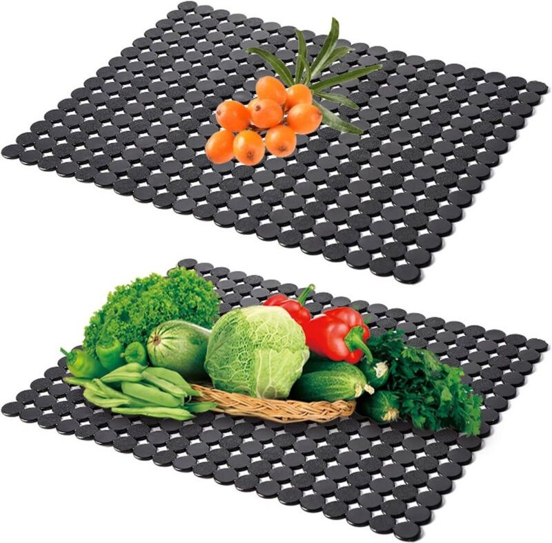 2 schwarze PVC-Spülbeckenmatten 40×30 cm, zuschneidbar, kratzfest, für Besteck/Küche.