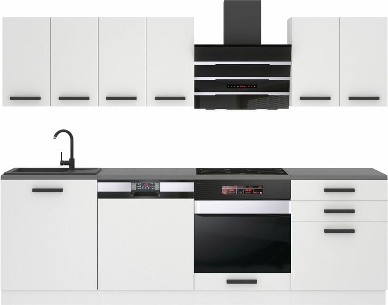 Küchenzeile Küchenblock Susan - Küchenmöbel 240 cm Einbauküche Vollausstattung ohne Elektrogeräten mit Hängeschränke und...